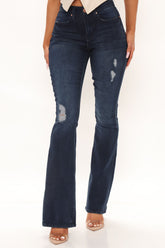 Distressed Slimming Flare Jeans - Medium Blue Wash Ins Street
